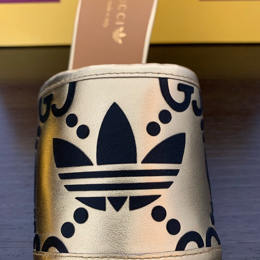 WOMEN'S GUCCI X ADIDAS NAPPA LEATHER MULE, HEEL, SANDAL, SLIDE SIZE 7 US/ 37 IT - Picture 3 of 11